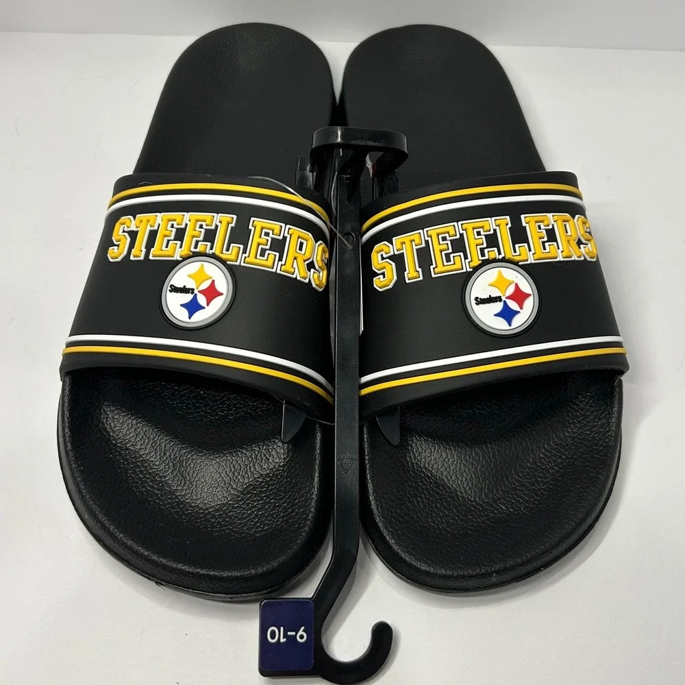 FOCO NFL Pittsburgh Steelers Mens Slide Sandals Black Yellow Men's Size 9/10 New